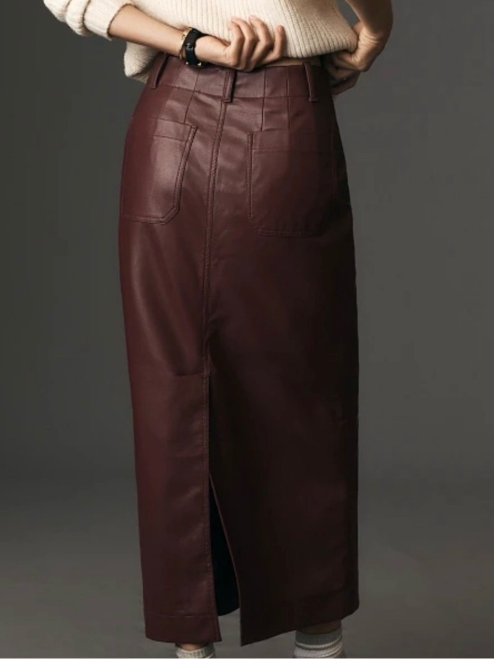 Maeve Anthropologie burgundy faux leather maxi skirt, size M - Picture 2 of 10